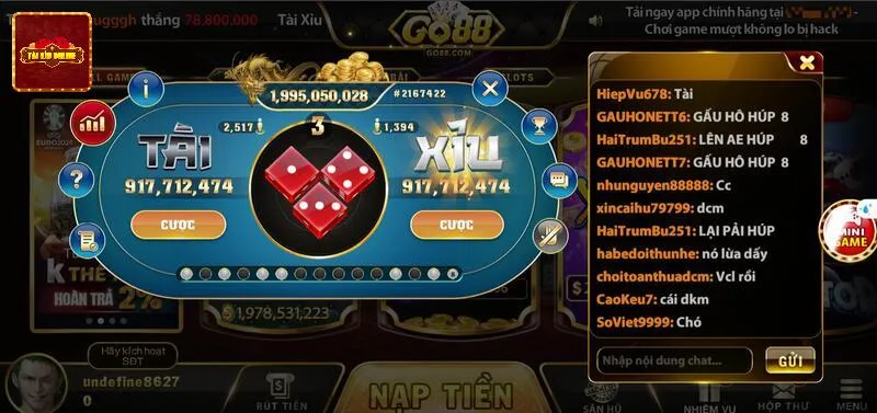 Hướng dẫn tham gia đặt cược tài xỉu tại cổng game go88