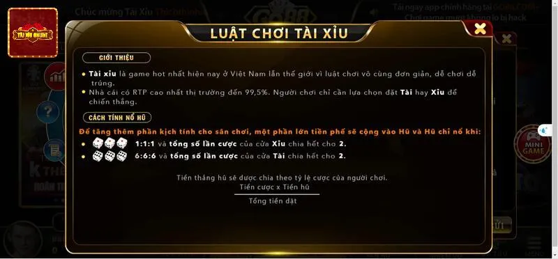 Thông tin về luật chơi tài xỉu tại cổng game go88