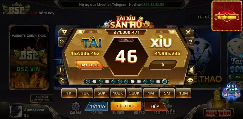 Cược tài xỉu trên cổng game đổi thưởng b52